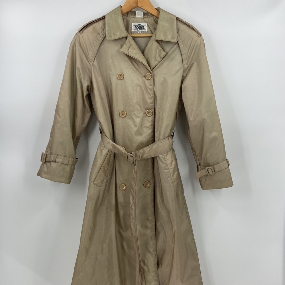 Vintage Totes double breasted trench beige lightweight rain coat with belt